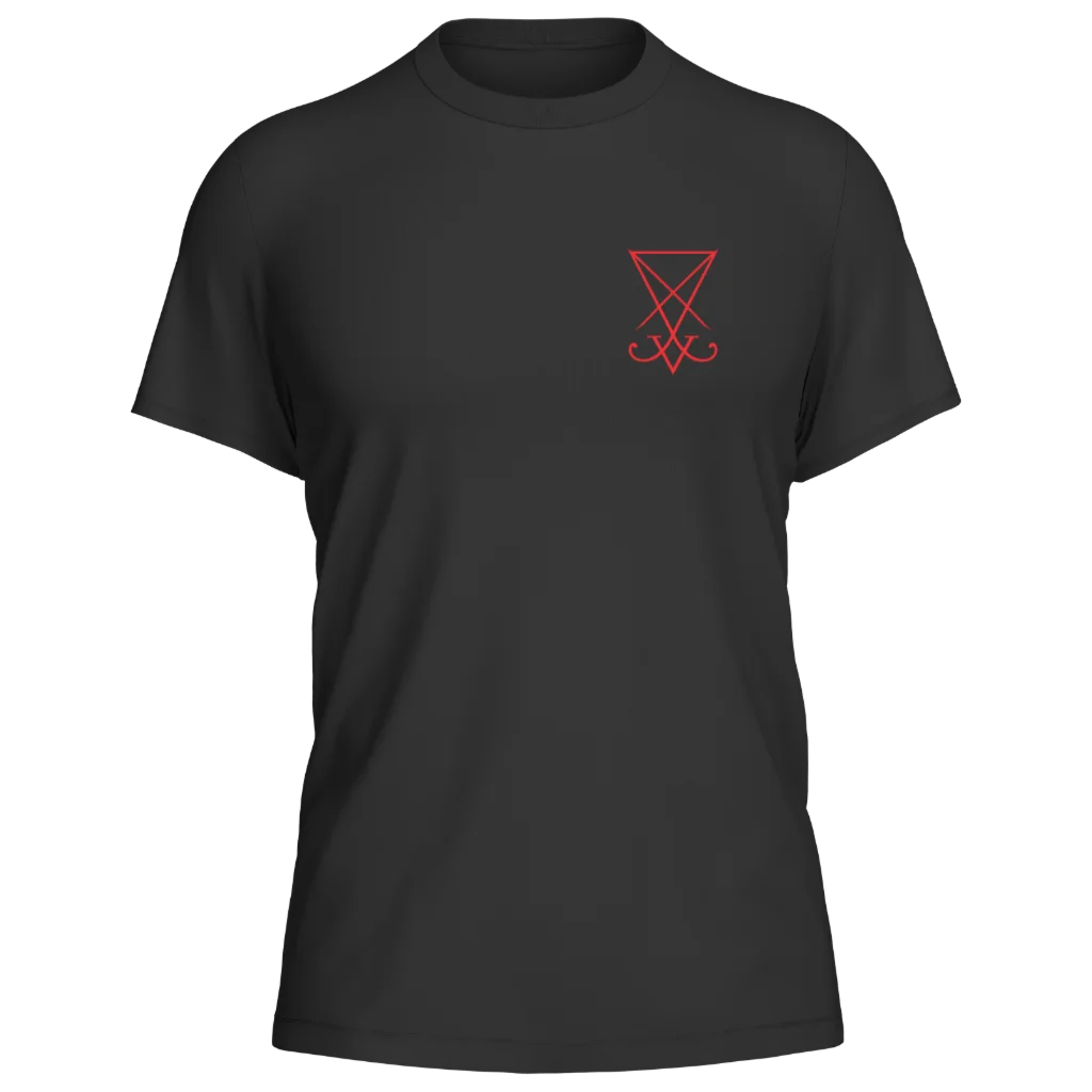 Camiseta Sigilo de Lúcifer Preta estampa vermelha